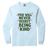 Simply Sage Market - You Will Never Regret Being Kind Green Women's Garment Dyed Long Sleeve Graphic T-Shirt