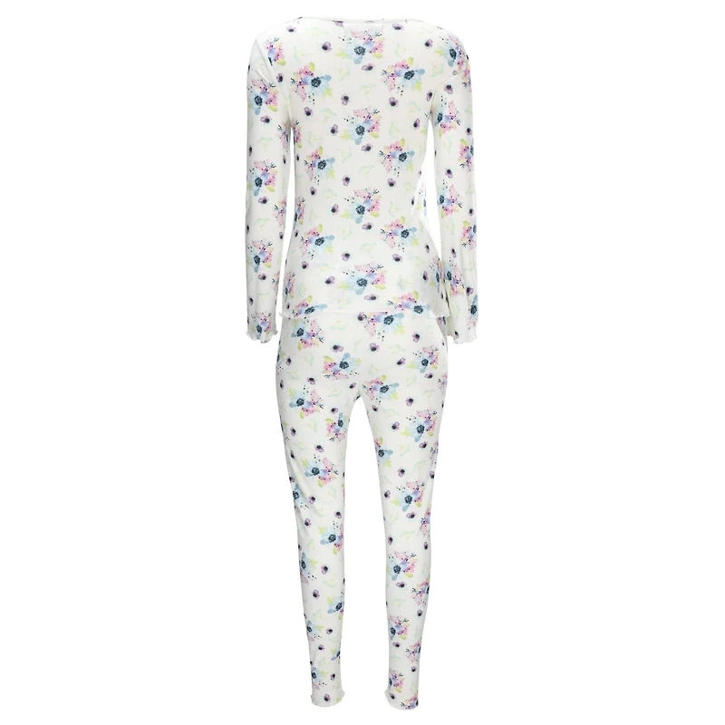 MeMoi Women's Scalloped Edge Floral Two-Piece PJ Set