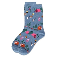 MeMoi Women's Embroidered Camping Trip Bamboo Crew Socks