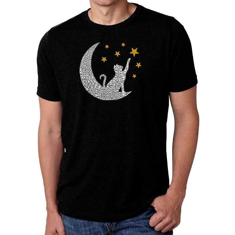 LA Pop Art Men's Cotton/Poly Blend Word T-Shirt - Cat Moon