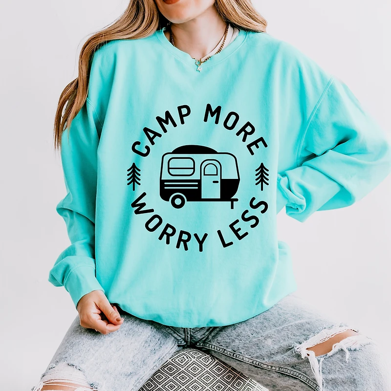 Camp More Worry Less Camper - Women's Lightweight Garment Dyed Sweatshirt