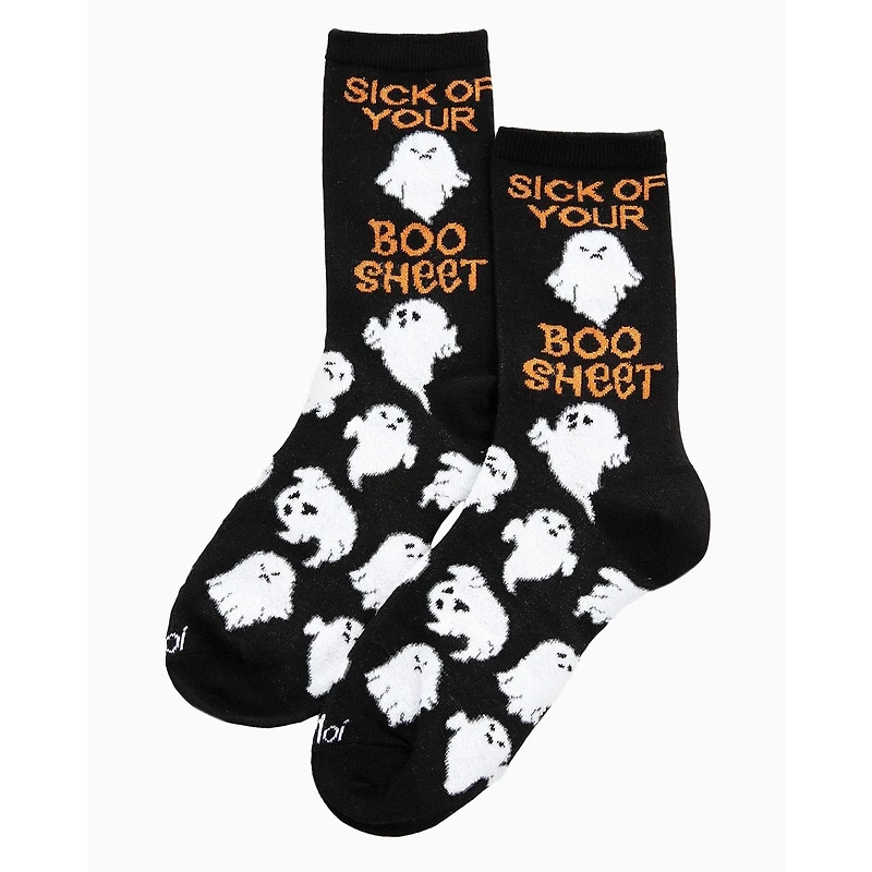 MeMoi Sick of Your Boo Sheet Ghostly Crew Socks