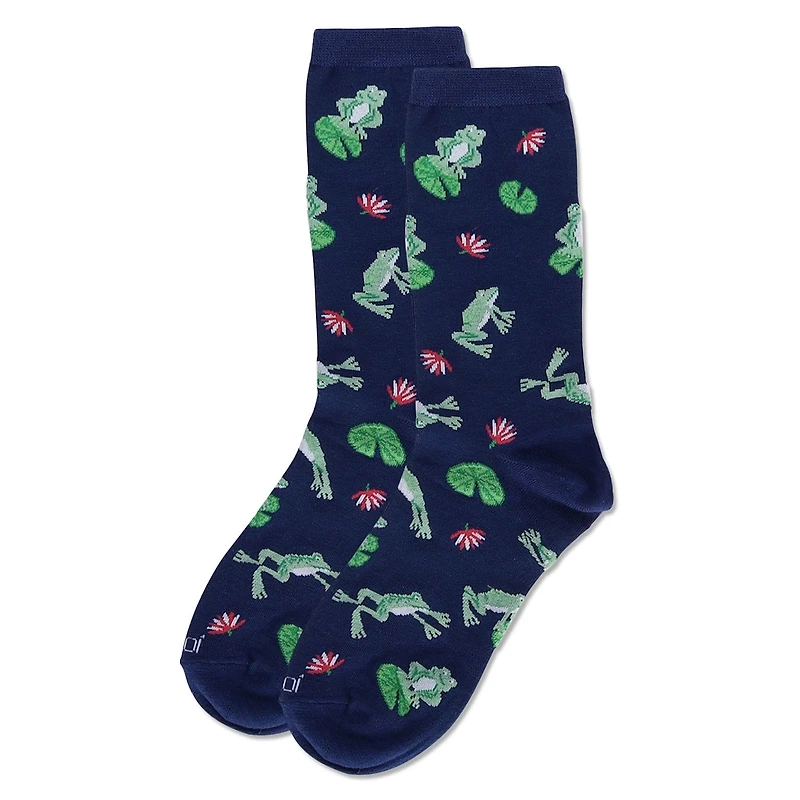MeMoi Women's Embroidered Frogs Bamboo Crew Socks