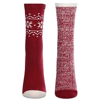 MeMoi 2 Pair Women's Buttersoft Crew Socks - Snowflake and Marled Patterns