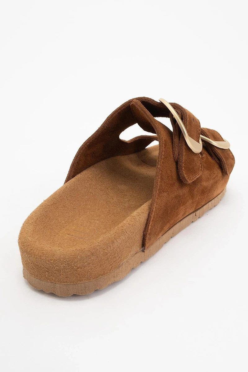 Forever & Always Womens Ovesta Soft Footbed Leather Slide Sandal