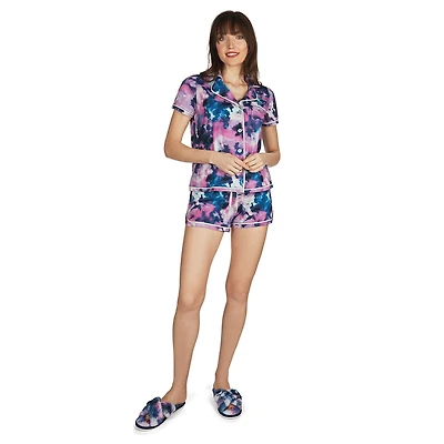 MeMoi Women's Stardust Tie Dye Notch Collar Cotton Blend Pajama Set