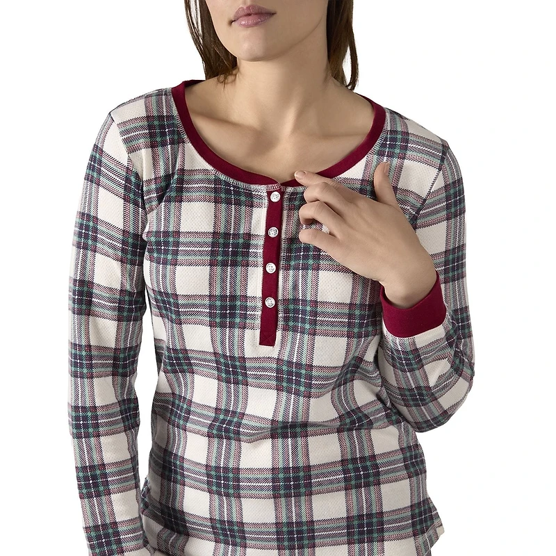 MeMoi Women's Henley Plaid Cotton Blend Pajama Set