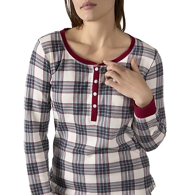 MeMoi Women's Henley Plaid Cotton Blend Pajama Set