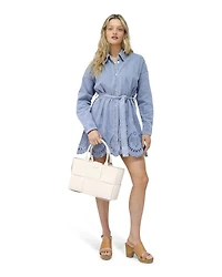 Belle & Bloom Womens Sunday Somewhere Denim Broderie Mini Shirt Dress