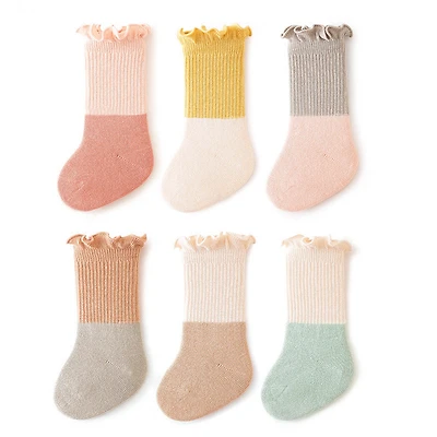 MyKids-USA Baby Kids Unisex Color Patchwork Comfortable Ruffle Fringe Crew Socks
