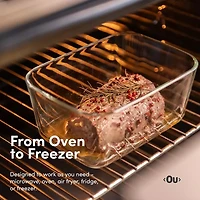OU Glass Food Storage Container Set 4pc, Airtight Leak Proof Lids w/ Microwave Valve, Microwave Freezer Dishwasher Safe