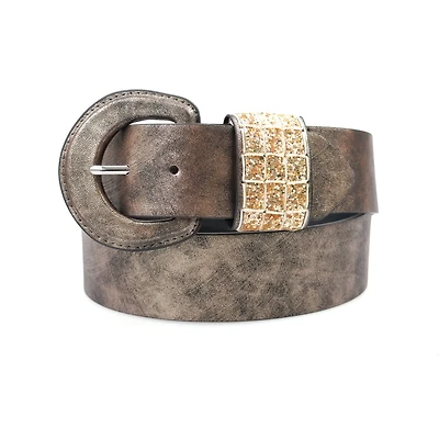 AGP PARIS Brown Glitter Round Buckle Women's Belt