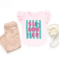 The Juniper Shop - Summer Stripes Seashells Flutter Sleeve Graphic T-Shirt