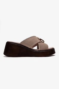 Forever & Always Womens Fianna Leather Cross Strap Platform Sandals