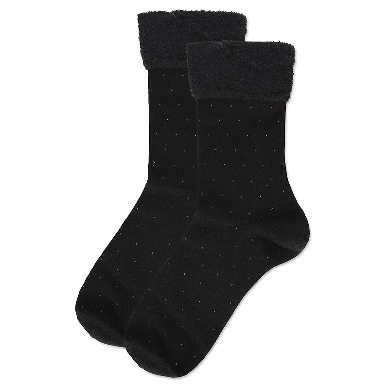 MeMoi Costelle Pindot Fuzzy Cuff Cotton Blend Crew Socks