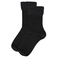 MeMoi Costelle Pindot Fuzzy Cuff Cotton Blend Crew Socks