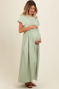 PinkBlush Womens Soft Lemon Ruffle Trim Maternity Maxi Dress