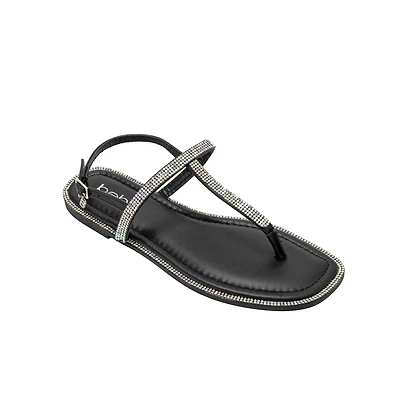 bebe Women’s Rhinestone T-Strap Sandals - Flat Thong with Ankle Strap