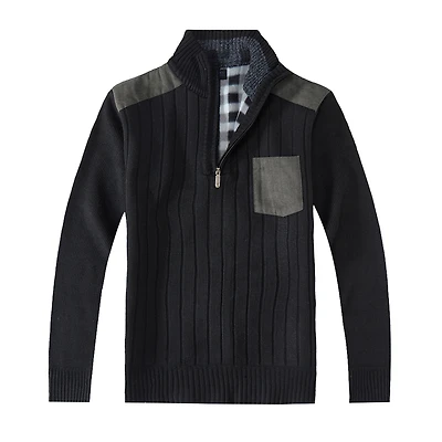 Gioberti Men's Quarter Zip Pullover Knitted Regular Fit Sweater With Soft Brushed Flannel Lining