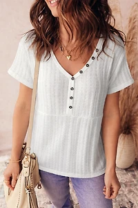 Threaded Pear Women's Frankie Raw Seam Henley Tee