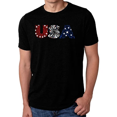 LA Pop Art Men's Cotton-Poly USA Fireworks Word T-Shirt