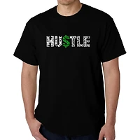 LA Pop Art Men's Hustle Word Cotton Crew Neck T-Shirt - Short Sleeve, Regular Fit