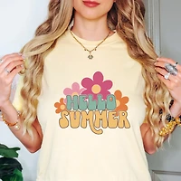 Simply Sage Market - Hello Summer Flowers Women's Boxy Crop Top Graphic T-Shirt