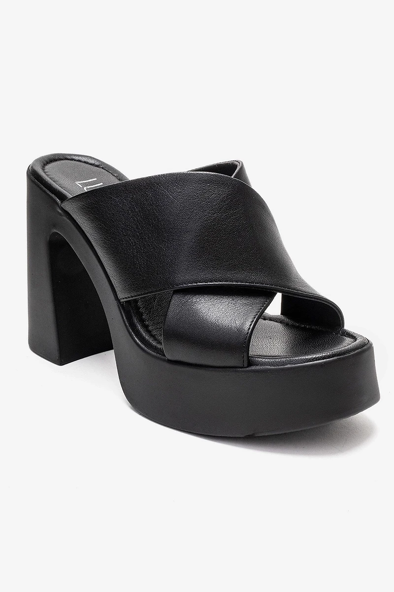 Forever & Always Womens Essenza Leather Platform Block Heel Sandal