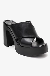 Forever & Always Womens Essenza Leather Platform Block Heel Sandal