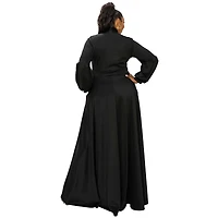 L I V D Women's Plus Bella Donna Dress with Ribbon and Bishop Sleeves