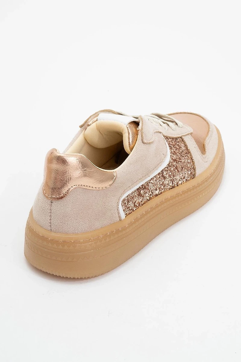 Forever & Always Womens Felipe Glitter Leather Sneakers