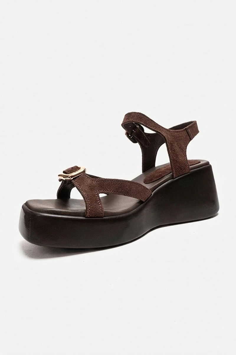 Forever & Always Womens Kalia Leather Wedge Sandals