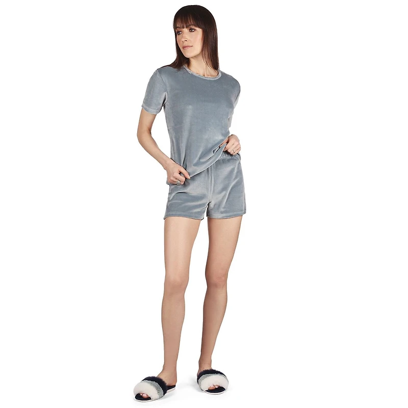 MeMoi Women's Soft Velour Matching Shorts and T-Shirt Set