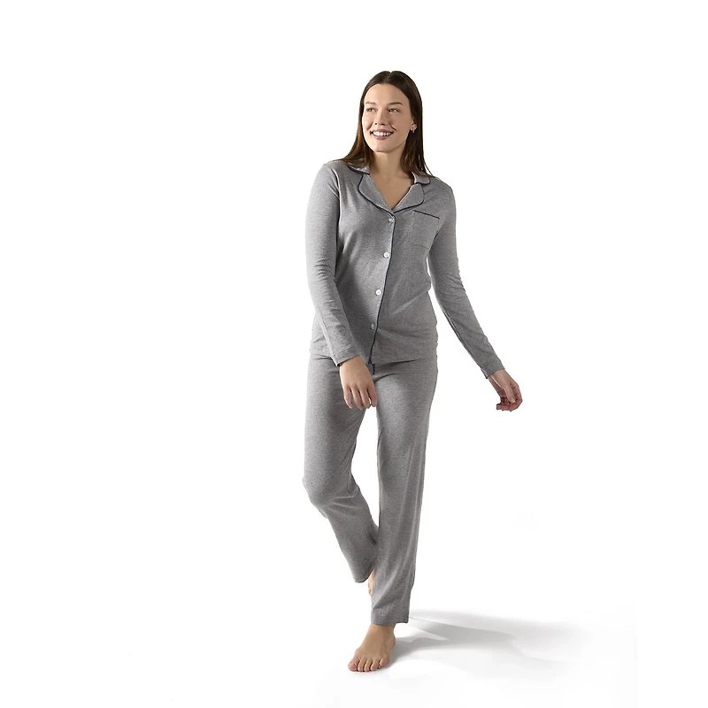 MeMoi Women's Notch Collar Cotton Blend Pant Pajama Set
