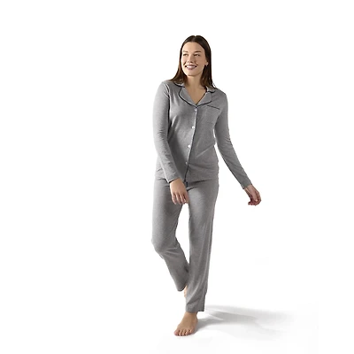 MeMoi Women's Notch Collar Cotton Blend Pant Pajama Set