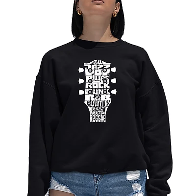 LA Pop Art Guitar Head Music Genres - Women's Word Crewneck Sweatshirt