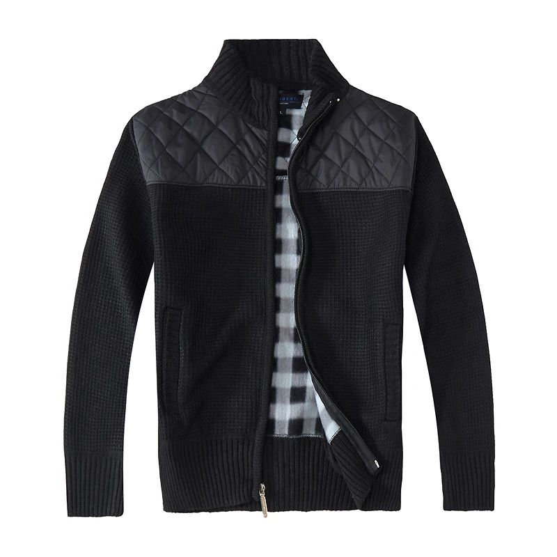 Gioberti Men's Knitted Regular Fit Full Zip Cardigan Sweater With Soft Brushed Flannel Lining