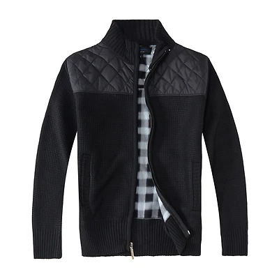 Gioberti Men's Knitted Regular Fit Full Zip Cardigan Sweater With Soft Brushed Flannel Lining
