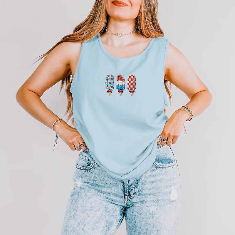 Simply Sage Market - Patriotic Popsicles Women's Garment Dyed Graphic Tank Top