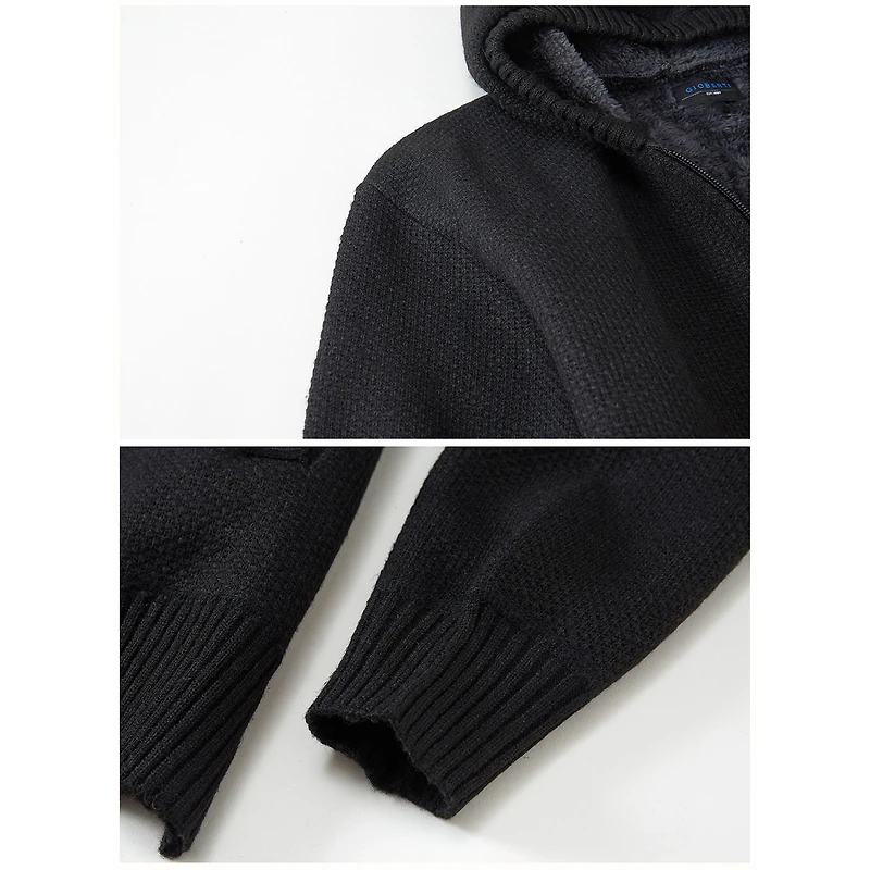 Gioberti Boy's Full Zip Knitted Cardigan Sweater with Hoody and Sherpa Lining