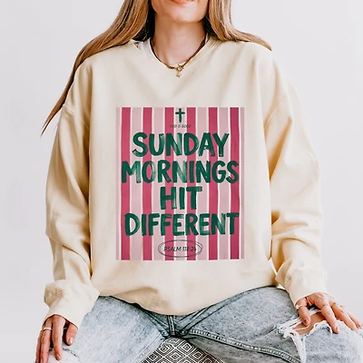 Simply Sage Market - Sunday Mornings Hit Different Stripes - Women's Lightweight Garment Dyed Sweatshirt