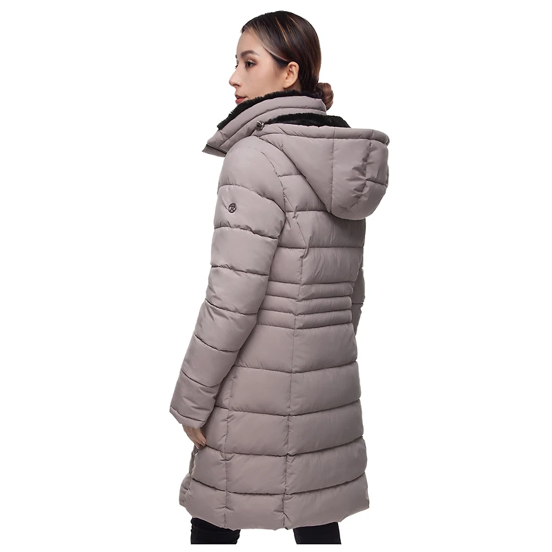 Rokka&Rolla Womens Long Heavyweight Puffer Jacket With Fleece-lined Hood