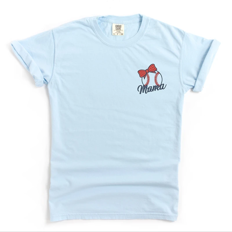 Simply Sage Market Embroidered Mama Bow Baseball Women's Garment-Dyed Graphic T-Shirt