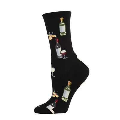MeMoi Wine and Cheese Bamboo Blend Crew Socks