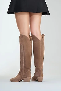 Forever & Always Womens Rios Leather Fringe Knee High Boots