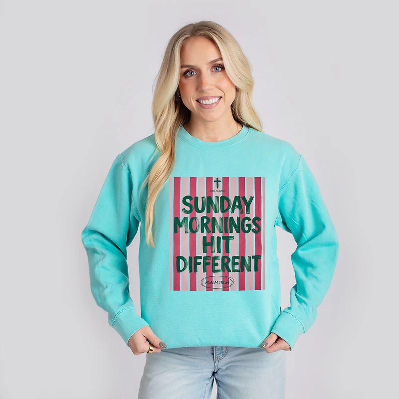 Simply Sage Market - Sunday Mornings Hit Different Stripes Women's Lightweight Garment Dyed Sweatshirt