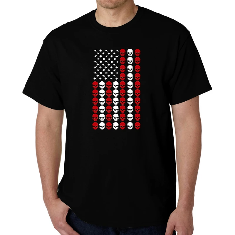 LA Pop Art Men's Skull Flag Graphic T-Shirt - Crew Neck