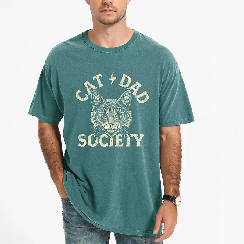 Simply Sage Market - Cat Dad Society Distressed Men's Garment Dyed Graphic T-Shirt