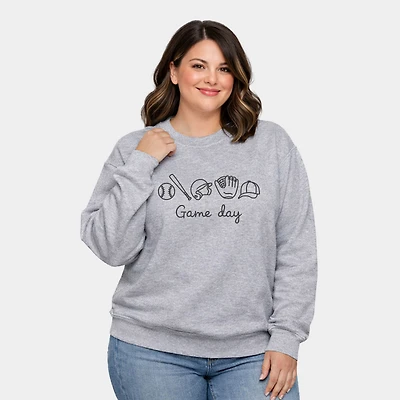 Simply Sage Market - Embroidered Baseball Game Day Icons Women's Plus Sized Graphic Sweatshirt
