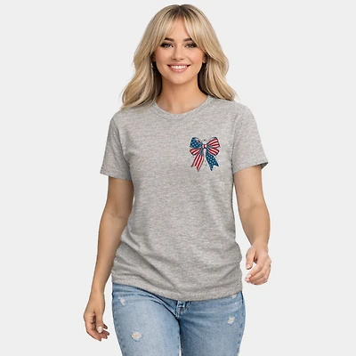 Simply Sage Market - Patriotic Bow Stars Women's Short Sleeve Graphic T-Shirt
